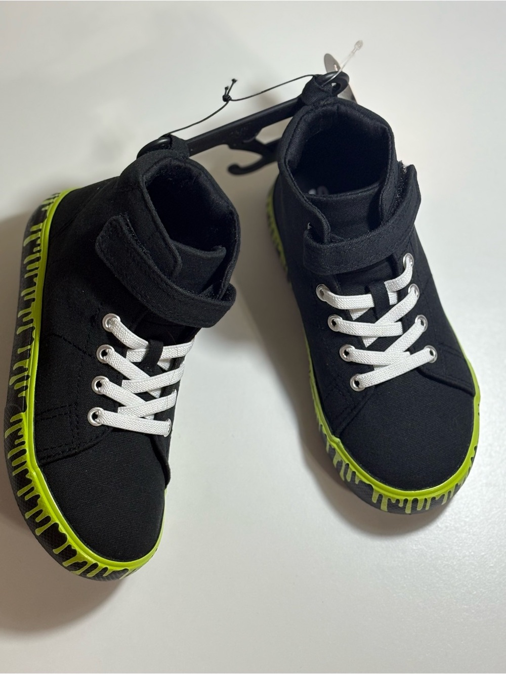 wonder nation Black High-Top Sneakers with Neon Green Drip Sole